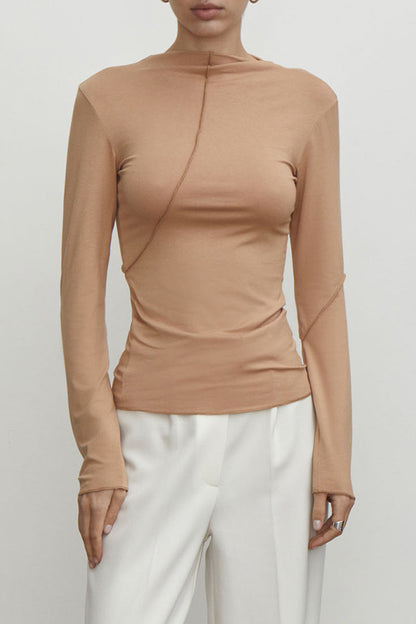 Tops casuales de cuello alto liso de media manga con simplicidad