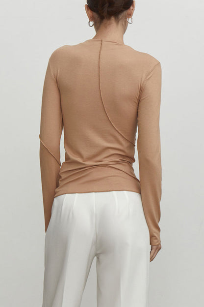 Tops casuales de cuello alto liso de media manga con simplicidad