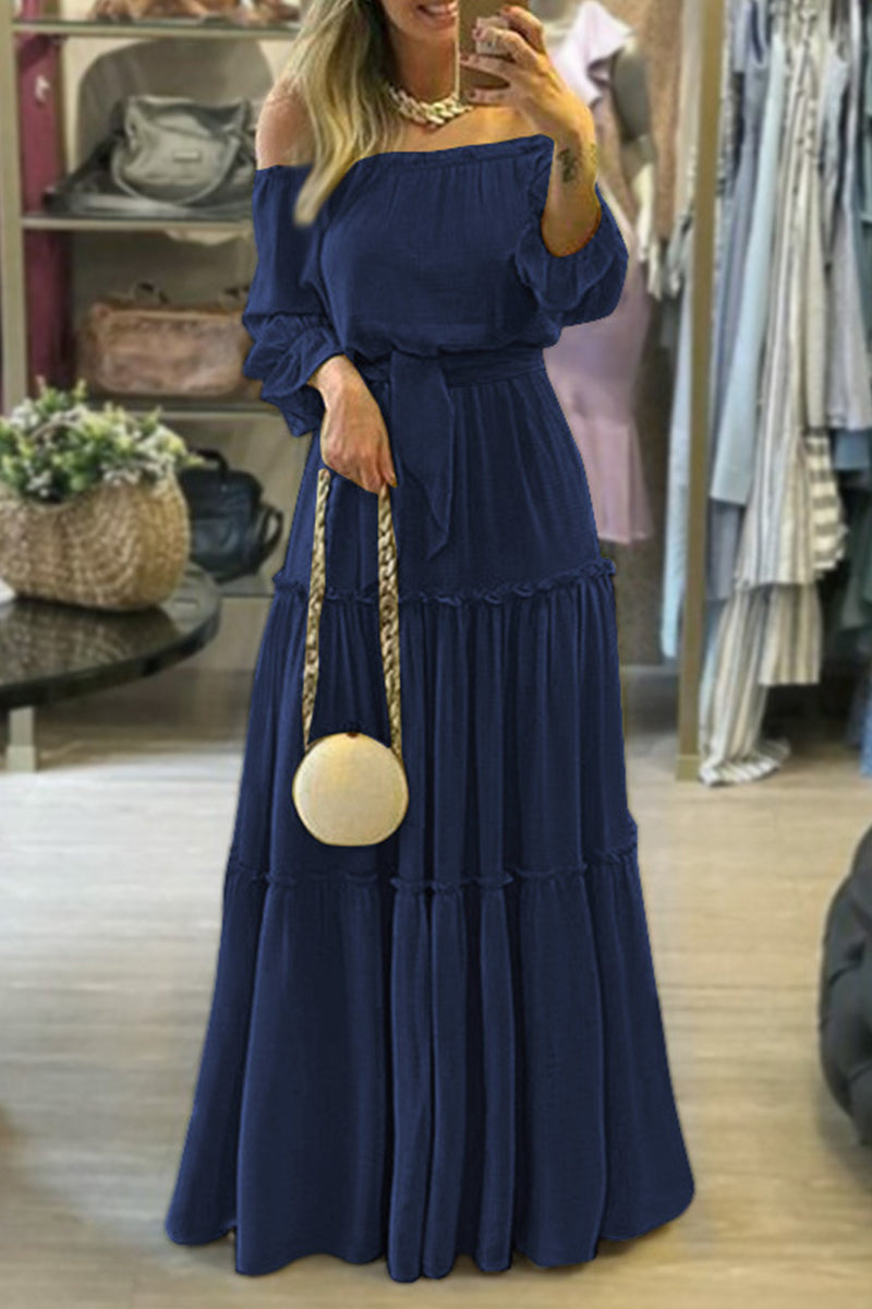 Vestidos plisados sexys, elegantes y sólidos con hombros descubiertos