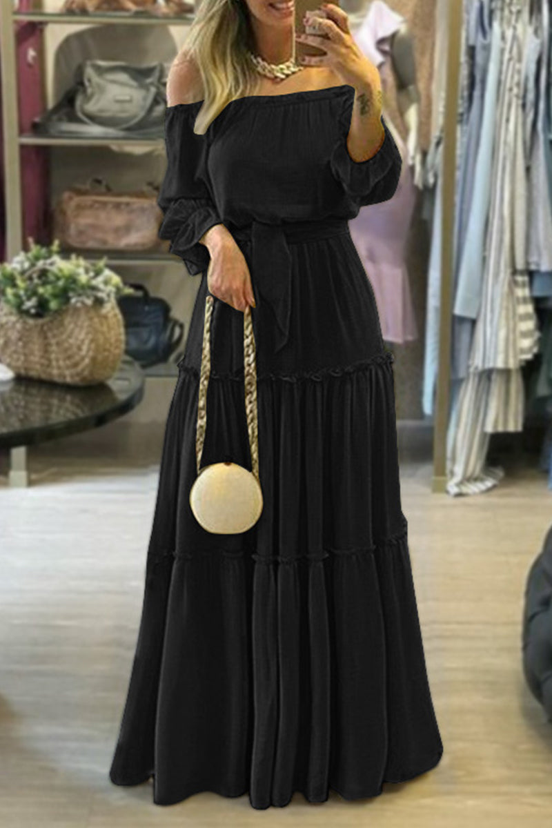 Vestidos plisados sexys, elegantes y sólidos con hombros descubiertos