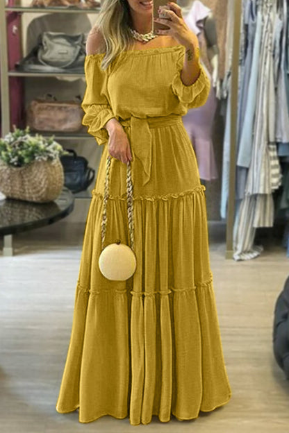 Vestidos plisados sexys, elegantes y sólidos con hombros descubiertos