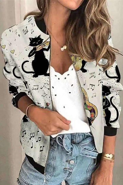Prendas de abrigo informales con cuello redondo y estampado de patchwork