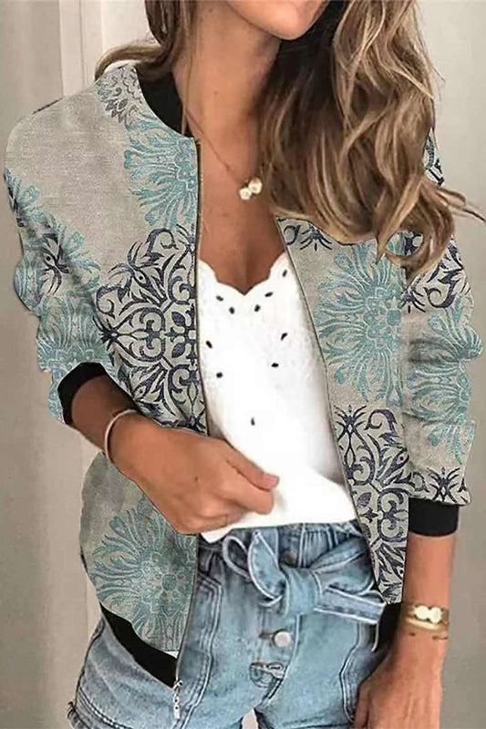 Prendas de abrigo informales con cuello redondo y estampado de patchwork