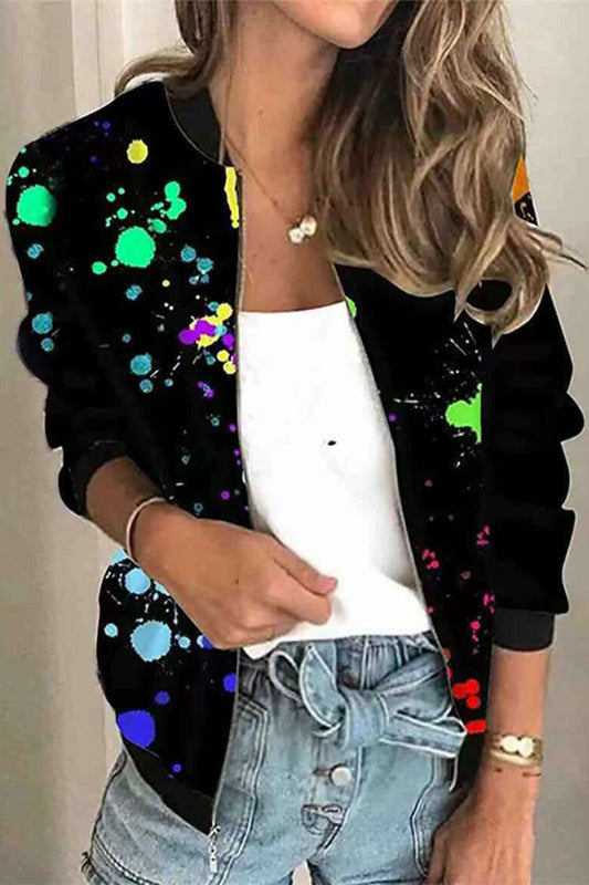 Prendas de abrigo informales con cuello redondo y estampado de patchwork