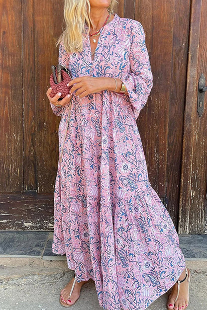 Vestidos de línea A con cuello redondo y patchwork con estampado dulce