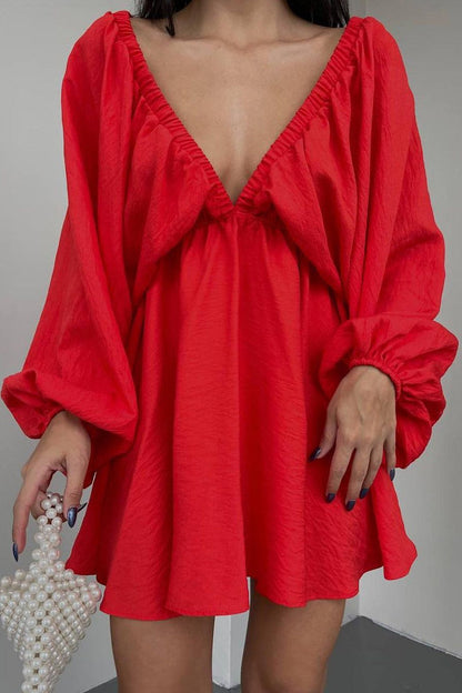 Vestidos de manga larga con escote en V, sexys, sencillos, lisos, con volantes y pliegues