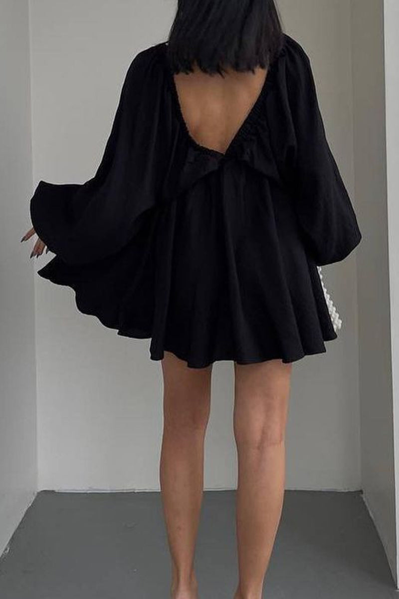 Vestidos de manga larga con escote en V, sexys, sencillos, lisos, con volantes y pliegues