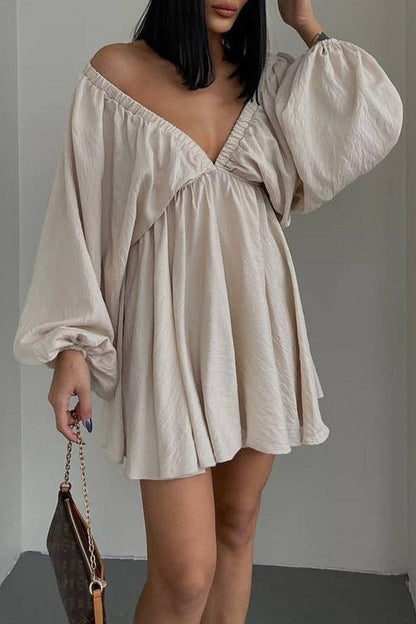 Vestidos de manga larga con escote en V, sexys, sencillos, lisos, con volantes y pliegues