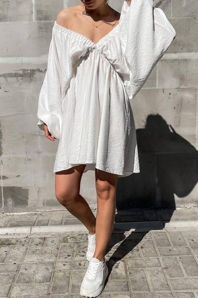 Vestidos de manga larga con escote en V, sexys, sencillos, lisos, con volantes y pliegues