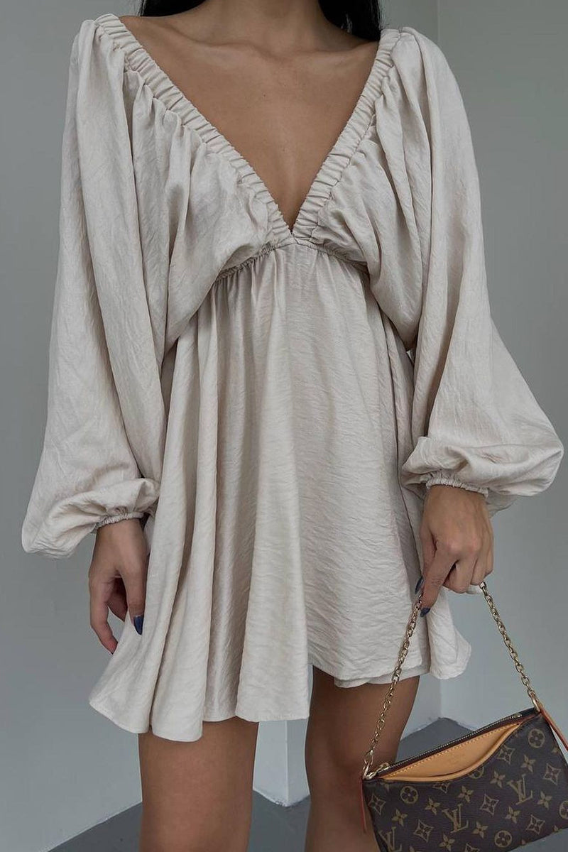 Vestidos de manga larga con escote en V, sexys, sencillos, lisos, con volantes y pliegues