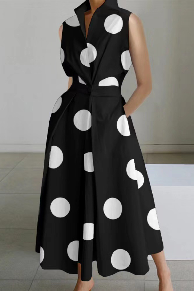 Casual Print Patchwork Buttons Fold Mandarin Collar A Line Dresses(8 Colors)