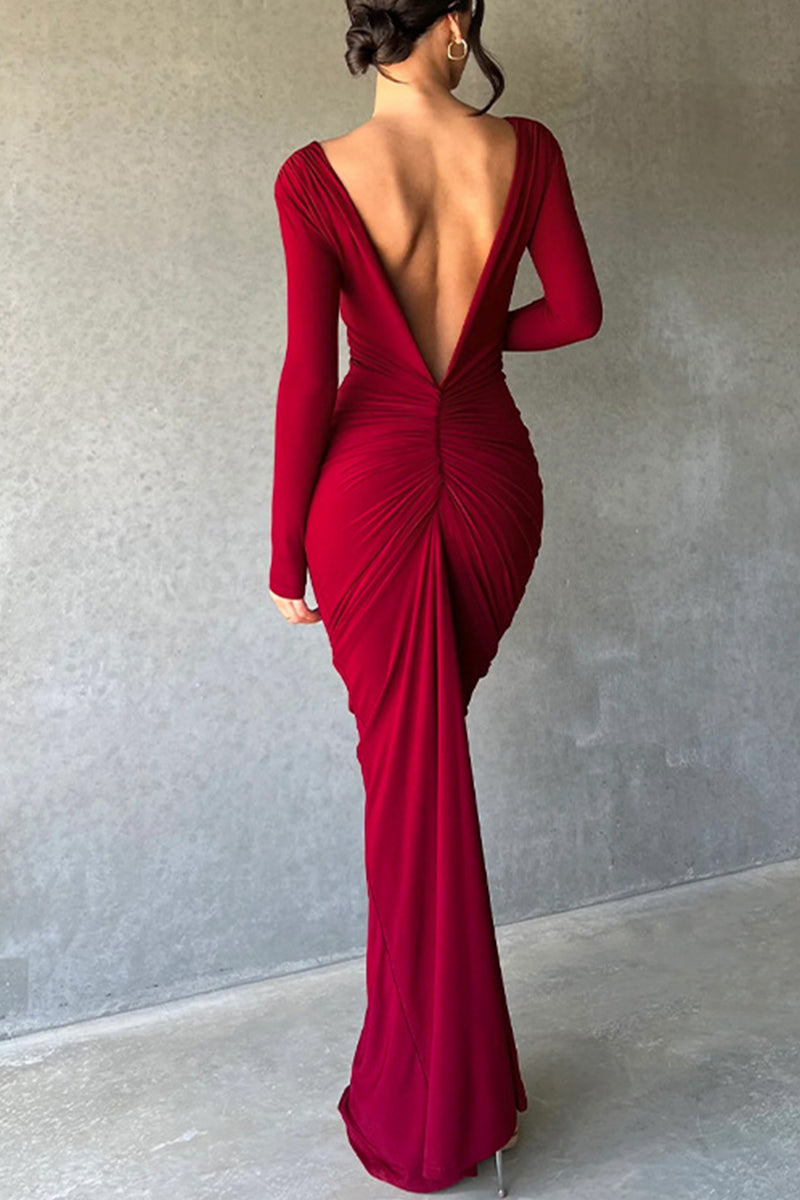 Vestidos sexis de corte A con escote en V y pliegues sólidos (3 colores)