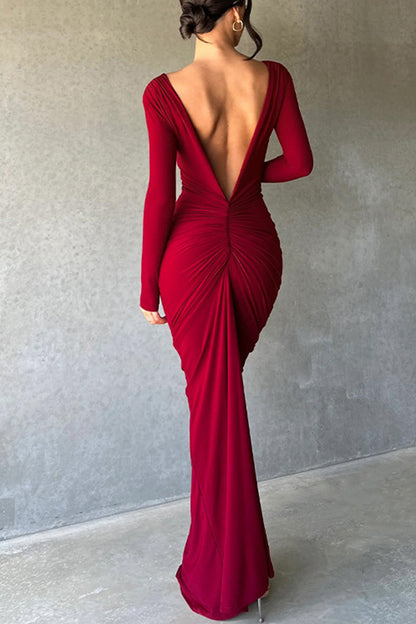 Vestidos sexis de corte A con escote en V y pliegues sólidos (3 colores)