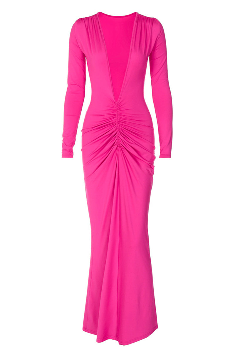 Vestidos sexis de corte A con escote en V y pliegues sólidos (3 colores)
