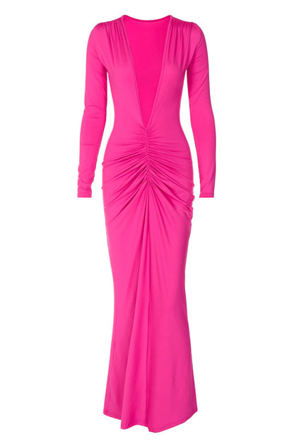 Vestidos sexis de corte A con escote en V y pliegues sólidos (3 colores)