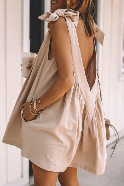Vestidos sexis de escote en V sin espalda y con frenillo sólido