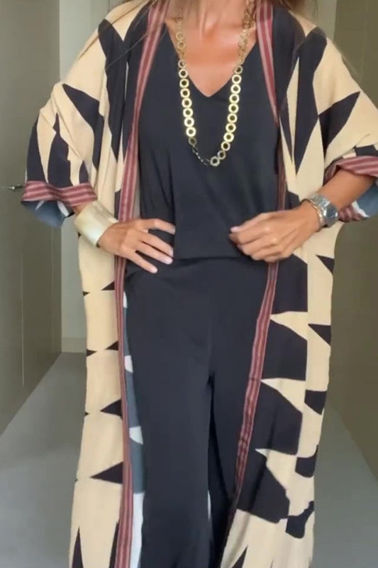 Prenda exterior informal con cuello tipo cárdigan y estampado en contraste