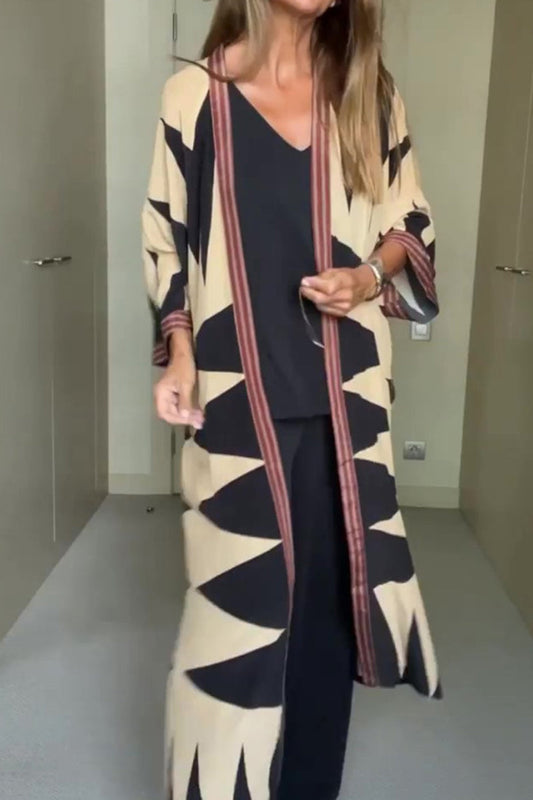Prenda exterior informal con cuello tipo cárdigan y estampado en contraste