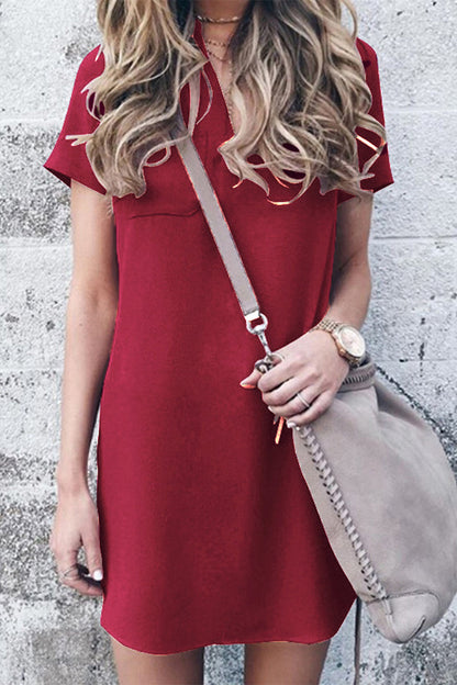 Vestidos casuales sencillos de corte A con escote en V liso