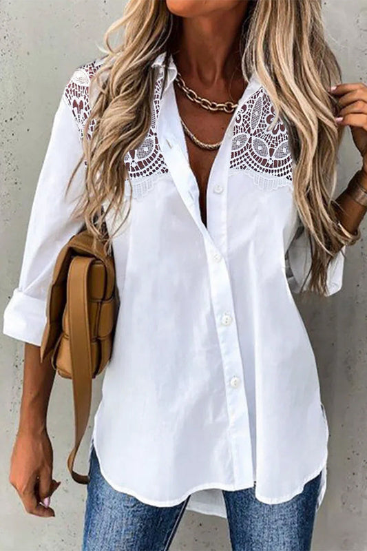 Blusas casuales de encaje liso con cuello vuelto (5 colores)