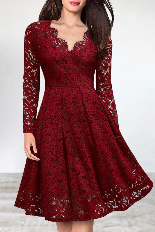 Vestidos elegantes de celebridades con encaje liso y escote en V (5 colores)