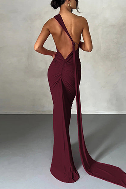 Vestidos sexys de falda de un solo paso con cuello halter y espalda descubierta (8 colores)