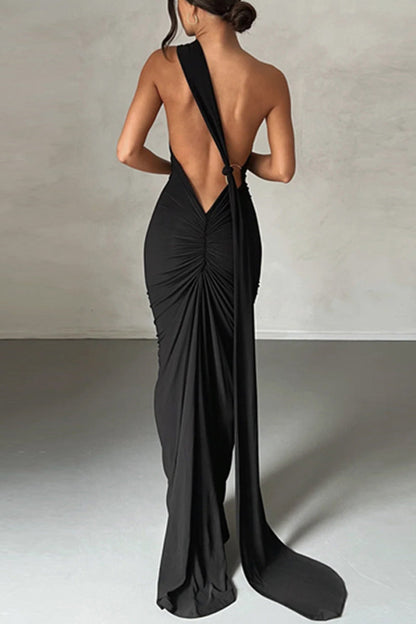 Vestidos sexys de falda de un solo paso con cuello halter y espalda descubierta (8 colores)