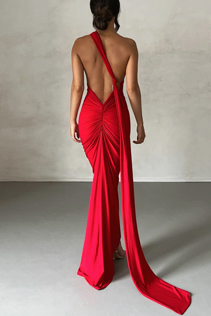 Vestidos sexys de falda de un solo paso con cuello halter y espalda descubierta (8 colores)