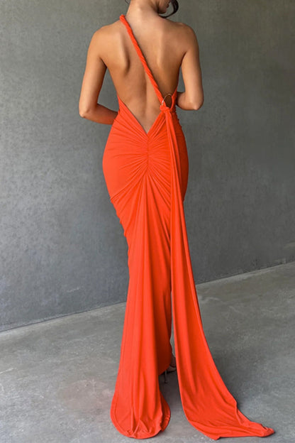 Vestidos sexys de falda de un solo paso con cuello halter y espalda descubierta (8 colores)