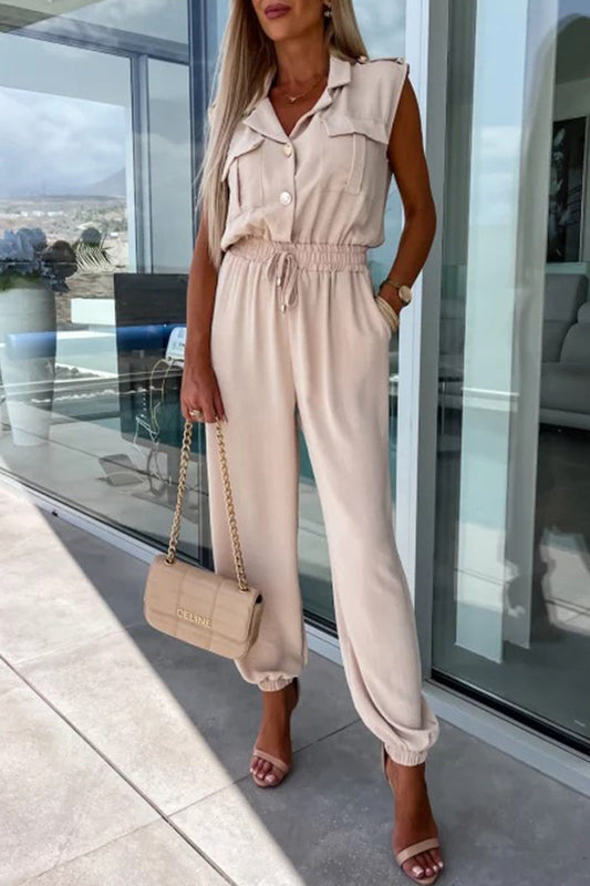 Mono holgado estilo británico con cuello vuelto y bolsillos sólidos