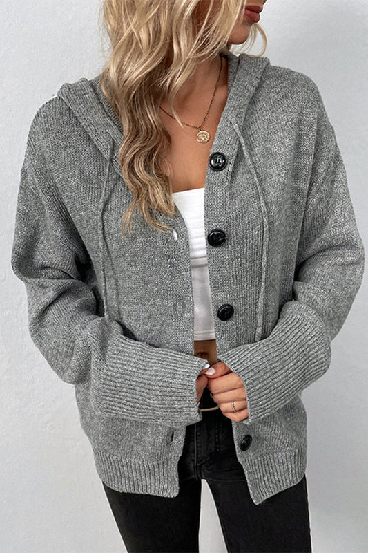 Tops casuales con cuello y capucha y botones sólidos