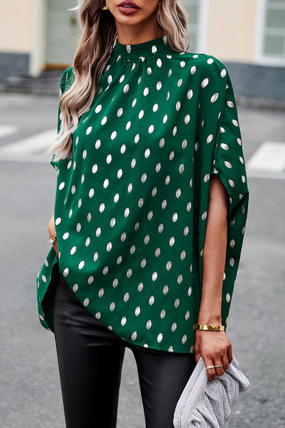 Blusa elegante de cuello mandarín con diseño de lunares estilo británico