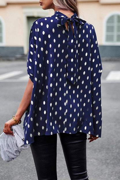 Blusa elegante de cuello mandarín con diseño de lunares estilo británico