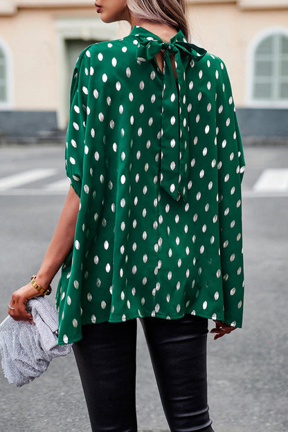 Blusa elegante de cuello mandarín con diseño de lunares estilo británico