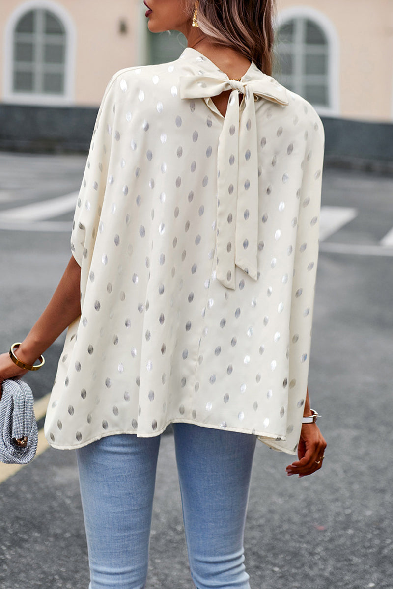 Blusa elegante de cuello mandarín con diseño de lunares estilo británico