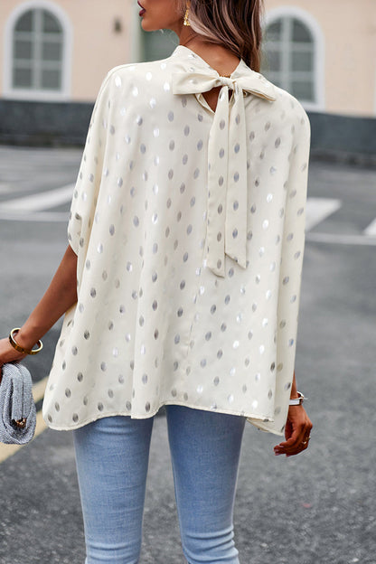 Blusa elegante de cuello mandarín con diseño de lunares estilo británico