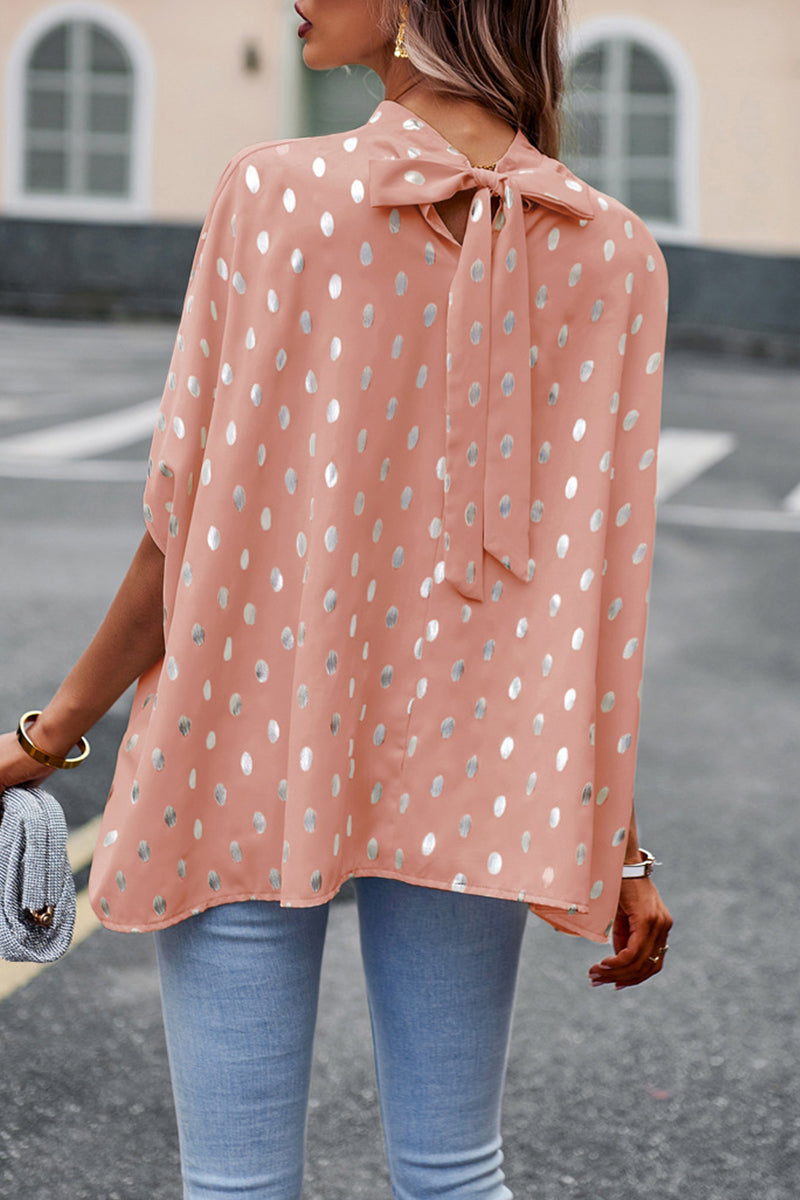Blusa elegante de cuello mandarín con diseño de lunares estilo británico