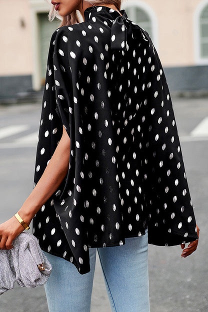 Blusa elegante de cuello mandarín con diseño de lunares estilo británico