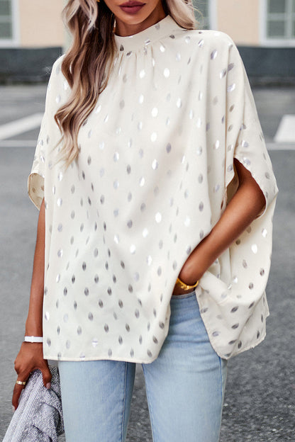 Blusa elegante de cuello mandarín con diseño de lunares estilo británico