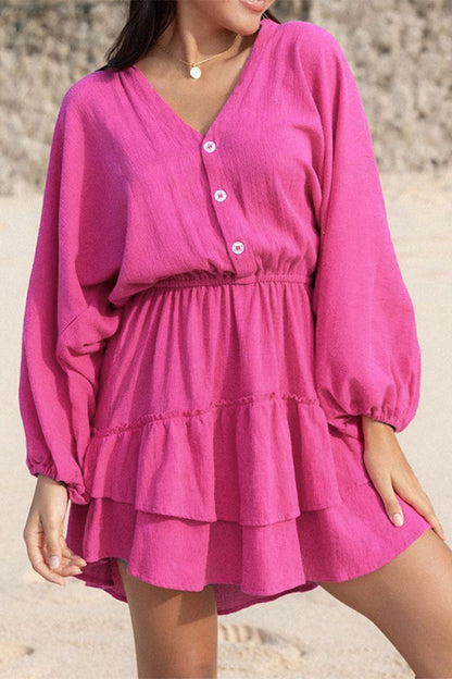 Vestidos sencillos de corte A con escote en V y botones lisos