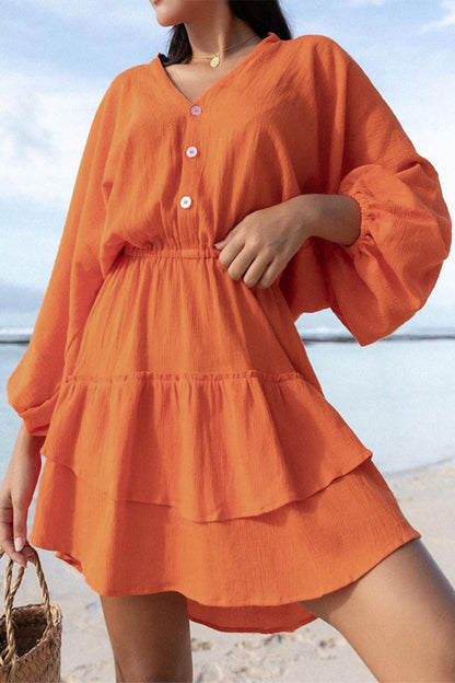 Vestidos sencillos de corte A con escote en V y botones lisos