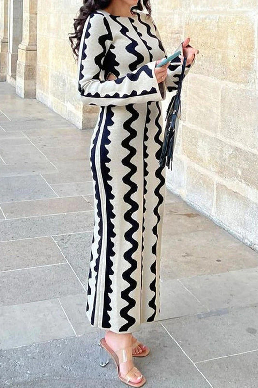 Vestidos casuales de corte A con cuello redondo, ahuecados y bloques de color