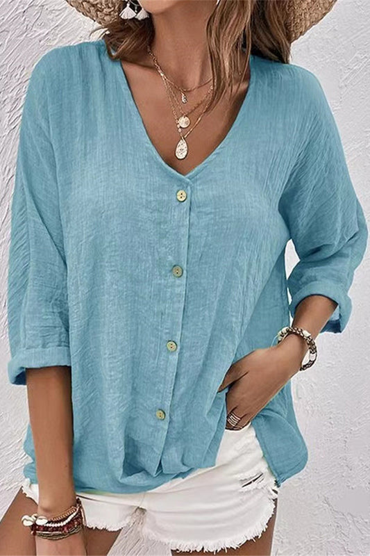 Tops de cuello en V con botones lisos Simplicity