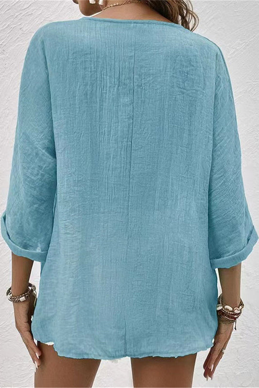 Tops de cuello en V con botones lisos Simplicity