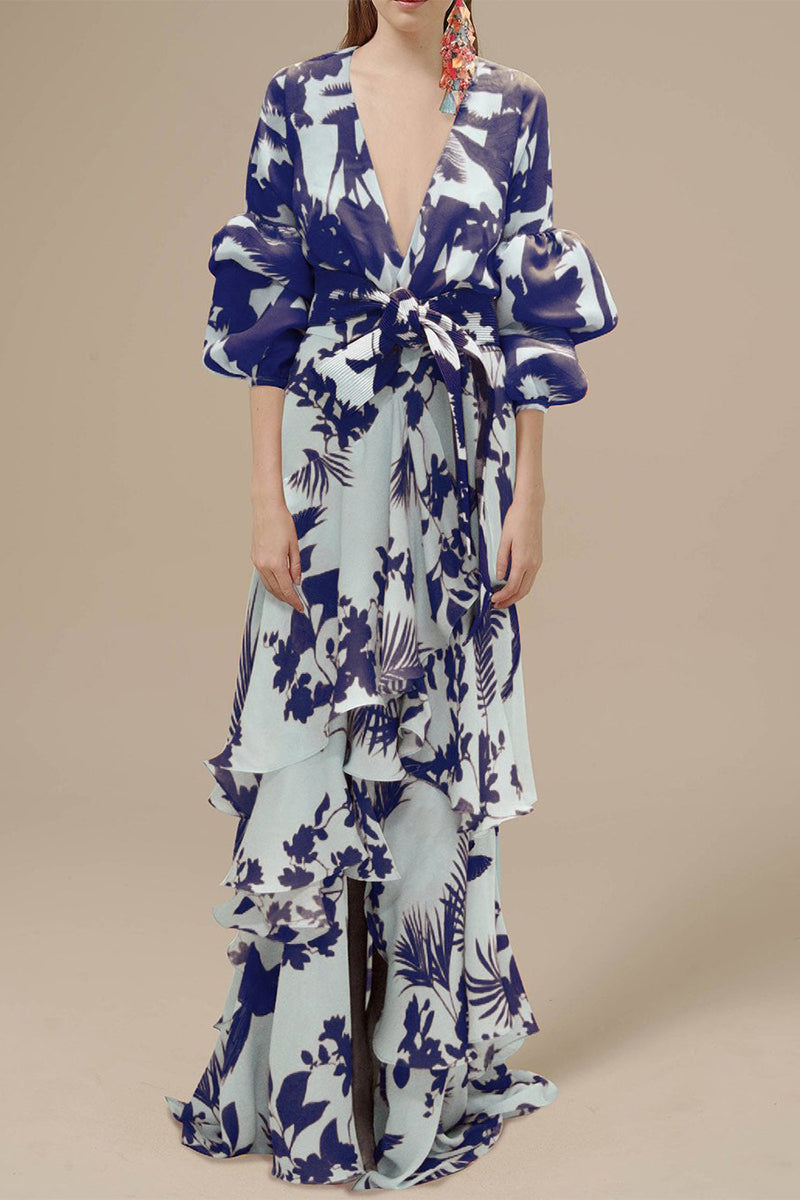 Elegante vestido irregular con cuello en V y patchwork floral (4 colores)