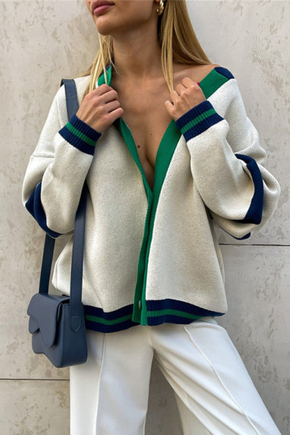 Tops casuales con cuello en V y contraste de bloques de colores