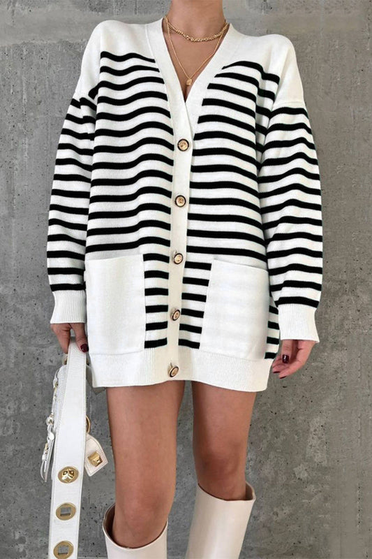 Tops de cuello en V con patchwork de rayas urbanas