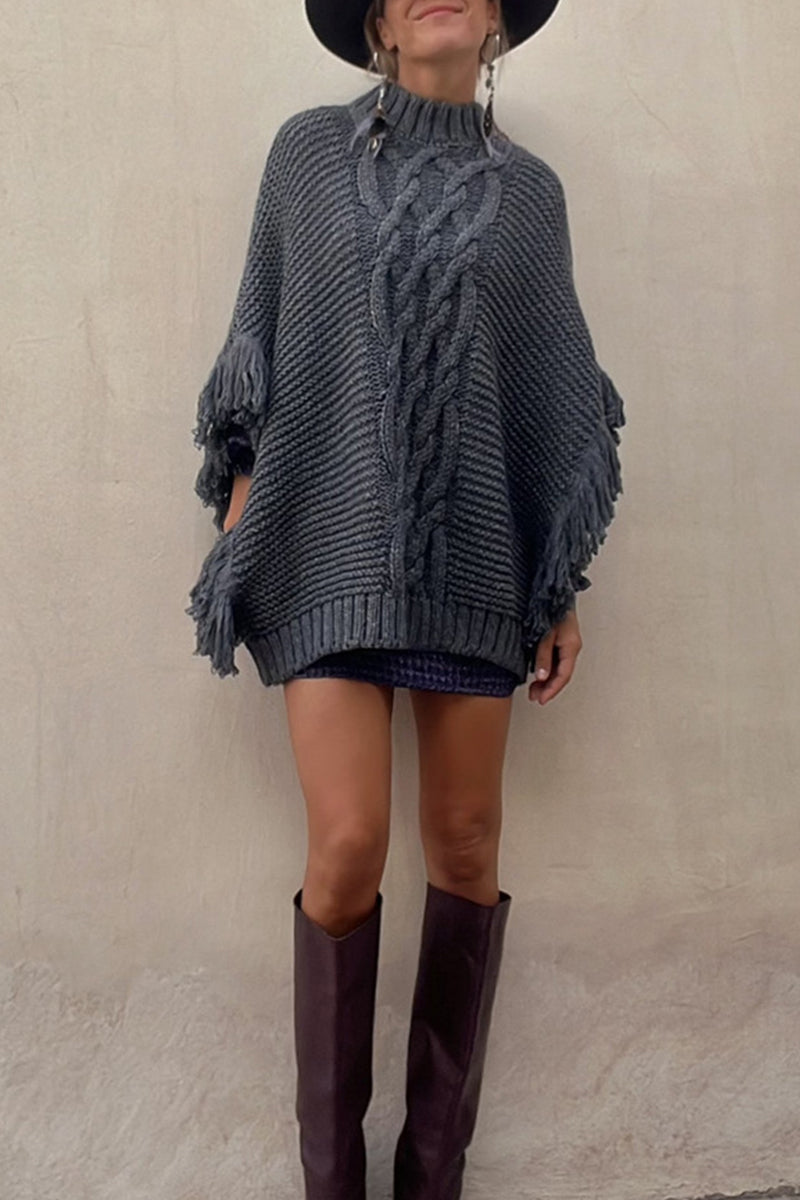 Prendas de abrigo informales con cuello redondo, borlas y patchwork