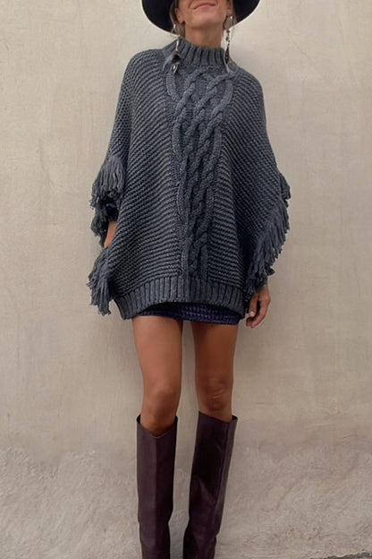 Prendas de abrigo informales con cuello redondo, borlas y patchwork
