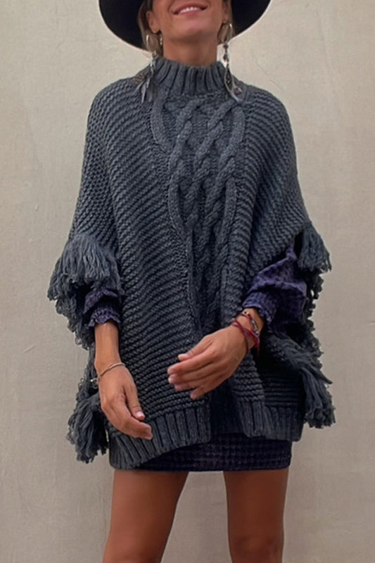 Prendas de abrigo informales con cuello redondo, borlas y patchwork